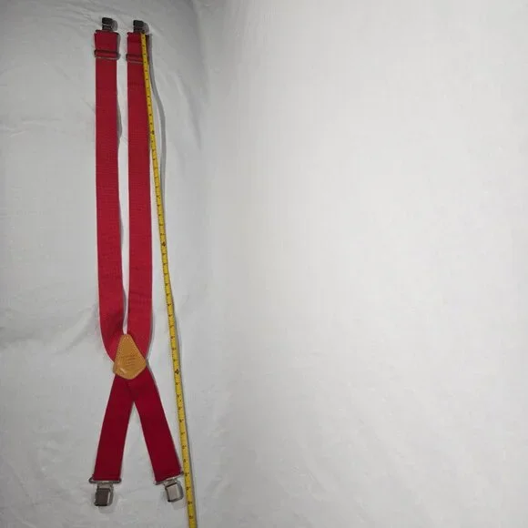 USA Vintage 70's Red CANVAS Straps TOP-GRAIN Leather CLIPS 46" X 2" Suspenders. - Picture 14 of 17